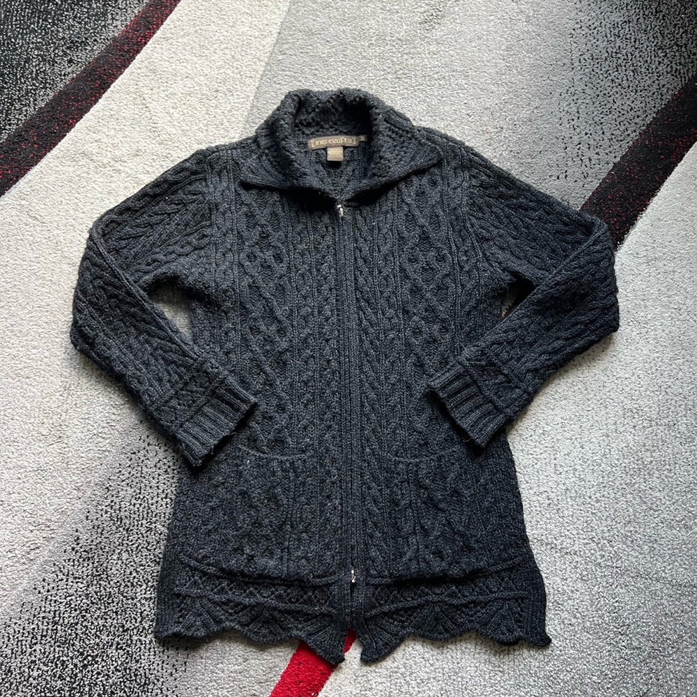 Inis Crafts Irish Merino Wool Fisherman Zip Up Sweater